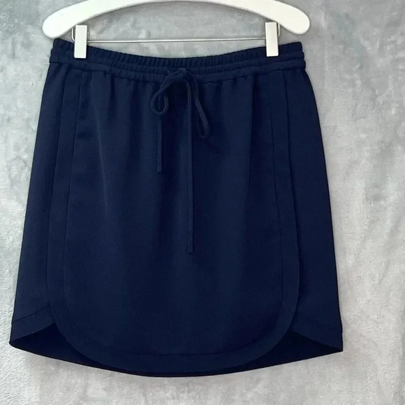 J.CREW Navy Lined Scalloped Front Drawstring Pockets‎ Tie In Front Skirt Size 2 - Picture 2 of 13